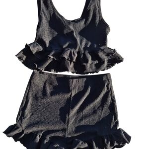 SHEIN Black Ruffle Two-Piece Set